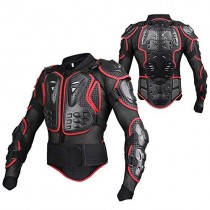 Motorcycle Full Body Armor Protector Pro Street Motocross ATV Guard Shirt Jacket with Back Protection Black & Red 2XL