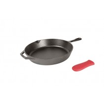 Lodge L10SK3ASHH41B Pre-Seasoned Cast Iron Skillet with Red Silicone Hot Handle Holder, 12-Inch