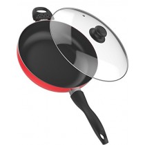 Vremi 12 Inch Nonstick Saute Pan Covered with Tempered Glass Lid - Big 5 Quart Capacity for Stir Fry Frying or as Saucepan - Non Stick Saute and Frying Pan - Deep Large and Ovenproof - Red