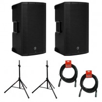 Mackie Thump12A - 1300W 12" Powered Loudspeakers Bundle (Pair) with (2) Auray SS-4420 Steel Speaker Stand and (2) XLR-XLR Cable