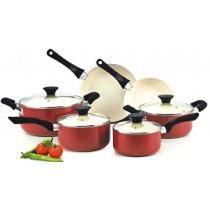 Cook N Home NC-00359 Nonstick Ceramic Coating 10-Piece Cookware Set, Red