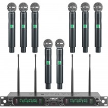 Phenyx Pro Wireless Microphone System, 8-Channel UHF Cordless Mic with Metal Handheld Wireless Mics, Fixed Frequency Dynamic Microphone for Karaoke,Church,Singing,DJ,260ft Operation (PTU-4000A) 