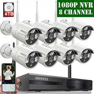 【4TB HDD 】 8-Channel HD 1080P Outdoor Wireless Security Camera System,8Pcs 1080P 2.0 Megapixel Wireless Indoor/Outdoor IR Bullet IP Cameras,P2P,App, HDMI Cord