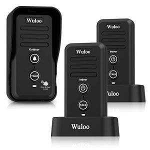 Wuloo Wireless Intercom Doorbells for Home Classroom, Intercomunicador Waterproof Electronic Doorbell Chime with 1/2 Mile Range 3 Volume Levels Rechargeable Battery Including Mute Mode(Black, 1&2)
