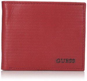 Guess Men's Leather Slim Bifold Wallet, red, One Size