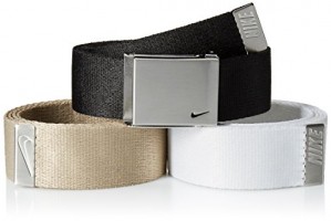 Nike Men's 3 Pack Golf Web Belt, black/White/Tan, One Size