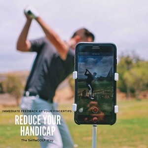 SelfieGolf Record Golf Swing - Cell Phone Clip Holder and Training Aid - Golf Accessories | Winner of The PGA Best Product | Works with Any Smart Phone, Quick Set Up (Blue/White)