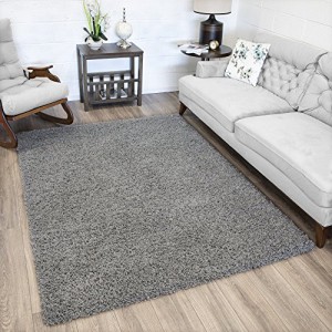 Ottomanson SHG2763-5X7 Cozy Color Solid Contemporary Living and Bedroom Soft Shag Area Rug, 5'3" L x 7'0" W, Gray