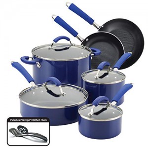 Farberware Millennium Nonstick Aluminum 12-Piece Cookware Set, Blue