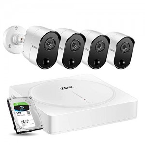ZOSI 5.0MP 4CH Home Security Cameras System, H.265+ Surveillance 4 Channel DVR with (4) x 5MP Pir Motion Sensor Day & Night Vision Security Cameras with 1TB Hard Drive