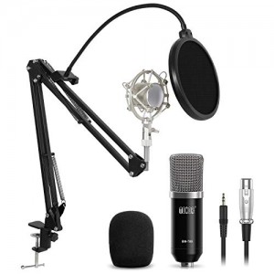 TONOR XLR Condenser Microphone Kit with XLR to XLR Cable/3.5mm to XLR/Adjustable Mic Suspension Scissor Arm/Shock Mount/USB Audio Adapter for Professional Studio/Home Recording, Podcasting, Black