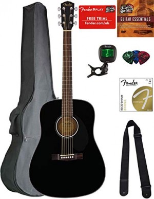 Fender CD-60S Solid Top Dreadnought Acoustic Guitar - Black Bundle with Gig Bag, Tuner, Strap, Strings, Picks, Austin Bazaar Instructional DVD, and Polishing Cloth