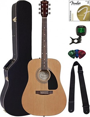 Fender FA-115 Dreadnought Acoustic Guitar - Natural Bundle with Hard Case, Tuner, Strings, Strap, and Picks