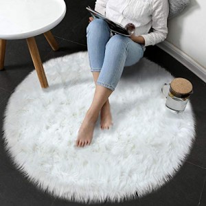 Noahas Faux Sheepskin Area Rugs Silky Long Wool Carpet for Living Room Bedroom, Children Play Dormitory Home Decor Rug, 3ft x 3ft White