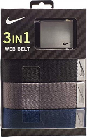 Nike Men's 3 Pack Golf Web Belt, Black/Grey/Navy, One Size