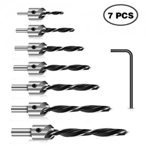 Werkzeug Countersink drill bit Set, Wood Drill Bit Set with One Hex-Key, High Carbon Steel Smart Drill Bit for Woodworking Adjustable Carpentry Reamer Plated (7 PCS)