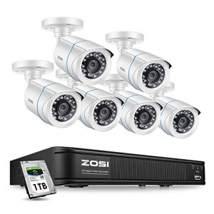 ZOSI 1080p Home Security Camera System Kit, 8 Channel CCTV DVR Recorder with 6 Pack 1080p Surveillance Bullet Camera Outdoor Indoor, Remote Access, 1TB Hard Drive Built-in