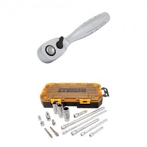 DEWALT DWMT73807 Tough Box Accessory Tool Kit, 15 Piece w/ DWMT71803 1/4" Drive Pear Head Ratchet