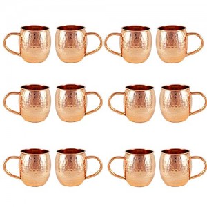 12 PACK Alchemade Copper Barrel Mug for Moscow Mules - 16 oz - 100% Pure Hammered Copper - Heavy Gauge