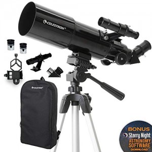 Celestron - 80mm Travel Scope - Portable Refractor Telescope - Fully-Coated Glass Optics - Ideal Telescope for Beginners - BONUS Astronomy Software Package - Digiscoping Smartphone Adapter