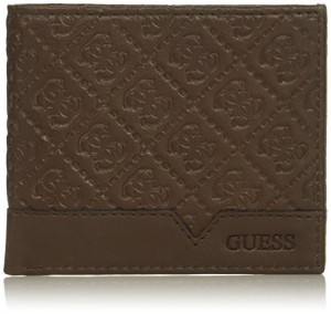 Guess Men's Leather Slim Bifold Wallet, brown, One Size