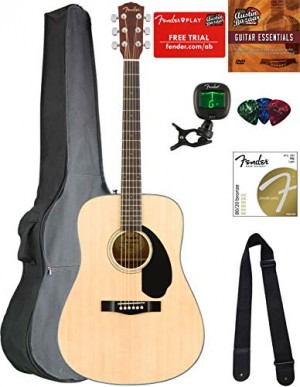 Fender CD-60S Solid Top Dreadnought Acoustic Guitar - Natural Bundle with Gig Bag, Tuner, Strap, Strings, Picks, Austin Bazaar Instructional DVD, and Polishing Cloth