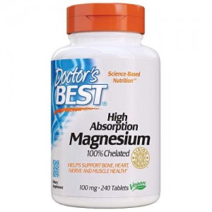 Doctor's Best High Absorption Magnesium Glycinate Lysinate, 100% Chelated, Non-GMO, Vegan, Gluten Free, Soy Free, 100 mg, 240 Tablets