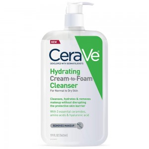 CeraVe Hydrating Cream-to-Foam Cleanser Makeup Remover and Face Wash With Hyaluronic Acid, Unscented, 19 Fl Oz 