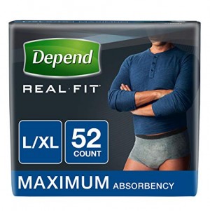 Depend Real Fit Incontinence Underwear for Men, Maximum Absorbency, L/XL, Grey, 52 Count