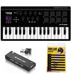M-Audio Axiom AIR Mini 32 USB MIDI Keyboard + 4-Port USB 2.0 Hub & & Pack of CableTies