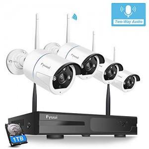 【Two-Way Audio】 Security Camera System Wireless, Fyuui 1080P 8 Channel Wireless Surveillance NVR with 1TB Hard Drive, 4pcs 2.0 Megapixel (1920×1080P) WiFi IP Bullet Camera Outdoor Indoor,Remote Access
