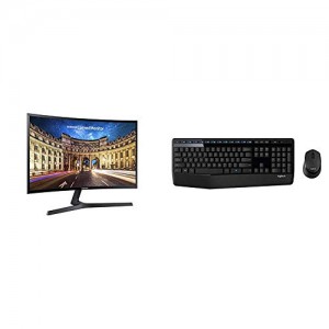 Samsung Electronics LC27F398FWNXZA Samsung Electronics C27F398 27" Curved Monitor & Logitech MK345 Wireless Combo - Full-Sized Keyboard with Palm Rest and Comfortable Right-Handed Mouse