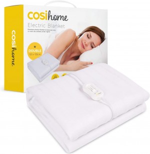 Premium Comfort Double Electric Blanket - Control with 3 Heat Settings, Polyester, White 