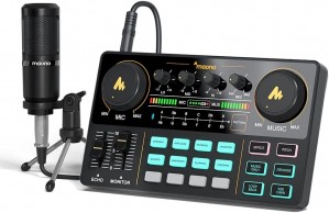 Audio Interface with DJ Mixer and Sound Card, Maonocaster Lite Portable ALL-IN-ONE Podcast Production Studio with 3.5mm Microphone for Guitar, Live Streaming, PC, Recording and Gaming (AU-AM200-S1)