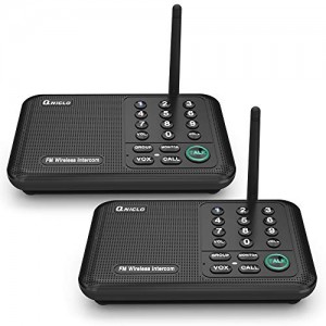 Qniglo Wireless Intercom System 10 Channel 1/2 Mile Long Range FM Wireless Intercoms for Home, Office, Business (2 Stations, Black)