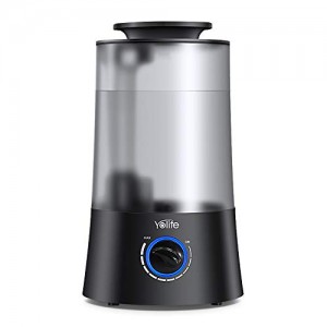 Yolife Top Fill Humidifiers Ultrasonic Cool Mist Humidifier for Bedroom Home Baby with Stepless Adjustable Mist Levels Whisper Quiet Auto Shut Off 4L Large Open Water Tank Classic knob Control