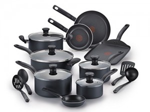 T-fal B208SI64 Initiatives Nonstick Inside and Out Dishwasher Safe Oven Safe Cookware Set, 18-Piece, Charcoal
