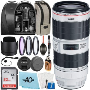 Canon EF 70-200mm f/2.8L is III USM Lens for Digital SLR Cameras with SanDisk 32GB Memory Card, Backpack, Case Bag, 3 pcs Filter and A-Cell Accessories Bundle (White - 3044C002) 