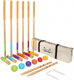 GoSports Six Player Croquet Set for Adults & Kids - Modern Wood Design Deluxe (35")