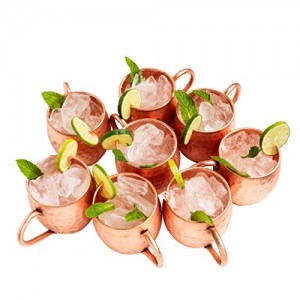 Kitchen Science Moscow Mule Hammered Copper 16 Ounce Drinking Mug, Set of 8 (8)