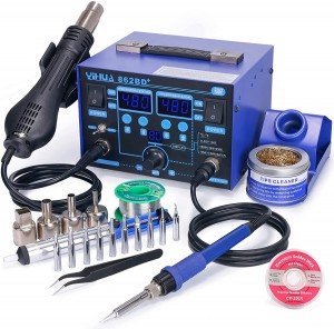 YIHUA 862BD+ SMD Hot Air Rework Station and Soldering Station, 2 in 1 Station with Temperature Stabilization Function and Electronic DIY Projects Rework Repair 