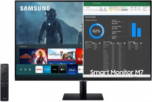 SAMSUNG 32-inch M7 Smart Monitor with Mobile Connectivity, 4K UHD, Remote Access, Office 365 (LS32AM702UNXZA), Black