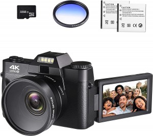 4K Digital Vlogging Camera for YouTube Autofocus Camcorder for Photography 48MP Video Camera with WiFi Connection 3.0" IPS Flip Screen, Wide Angle Lens,16X Digital Zoom (32GB SD Card, 2 Batteries), OIEXI