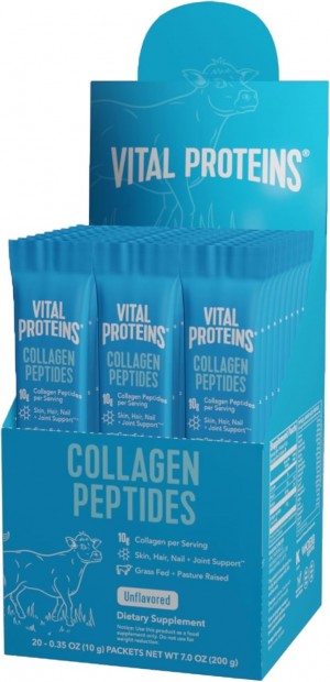 Vital Proteins Collagen Peptides Powder Supplement (Type I, III) Travel Packs, Hydrolyzed Collagen for Skin Hair Nail Joint - Dairy & Gluten Free - 10g per Serving - Unflavored (20ct per Box)