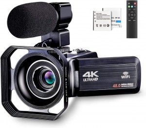 4k Video Camera Camcorder for YouTube Ultra HD 4K 48MP Vlogging Camera with Microphone & Remote Control WiFi Digital Camera 3.0" IPS Touch Screen IR Night Vision 2 Batteries, OIEXI