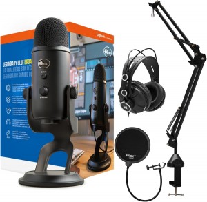 Blue Microphones Yeti USB Microphone Bundle with Headphones, Boom Arm Microphone, and Pop Filter for Broadcasting and Recording Microphones (4 Items)