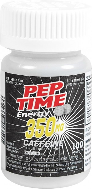 PEPTIME Energy Tablets, Vitamin B6 and B12 Caffeine Pills, 350 mg Caffeine per Serving, Physical Performance and Focus Supplement, 100 Count 