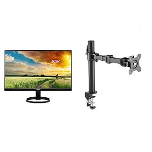 Acer R240HY bidx 23.8-Inch IPS HDMI DVI VGA (1920 x 1080) Widescreen Monitor with AmazonBasics Single Computer Monitor Stand - Height Adjustable Desk Arm Mount, Steel Bundle