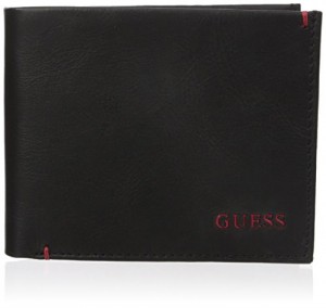 Guess Men's Leather Slim Bifold Wallet, Julian Black/Red, One Size