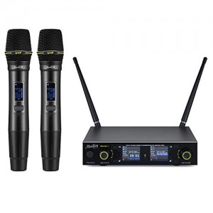 Moukey UHF Wireless Microphone System 260 Channels, Professional Dual Handheld Dynamic Mics Cordless, Anti-Interference, Rechargeable 262ft Range for Karaoke Maichine DJ Church (MwmU-1)